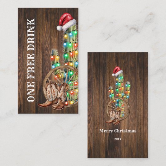Westerse Kerst Cactus Gratis Drink Feest Ticket (Voorkant / Achterkant)