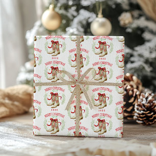 Westerse Kerst Cowboylaarzen Cadeaupapier