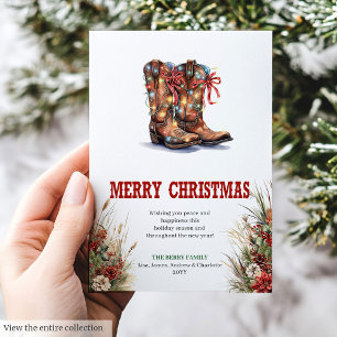 Westerse kerstkaart met cowboylaarzen