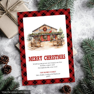 Westerse kerstkaart rancherige tartan