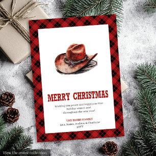 Westerse kerstkaart rustieke buffel tartan