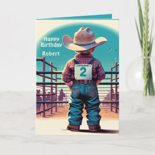 Westerse Kleine Cowboy 2de Verjaardag Rodeo Custom Kaart