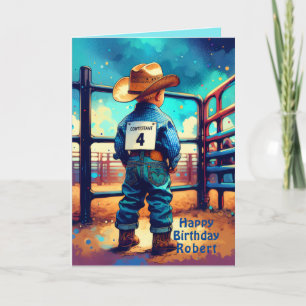 Westerse Kleine Cowboy 4e Verjaardag Rodeo Custom Kaart