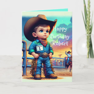 Westerse Kleine Cowboy Eerste Verjaardag Rodeo Aan Kaart