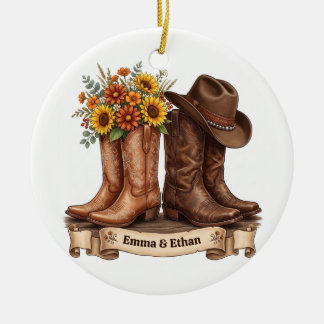 Westerse Laarzen Cowboyhoed Aangepast Koppelorname Keramisch Ornament