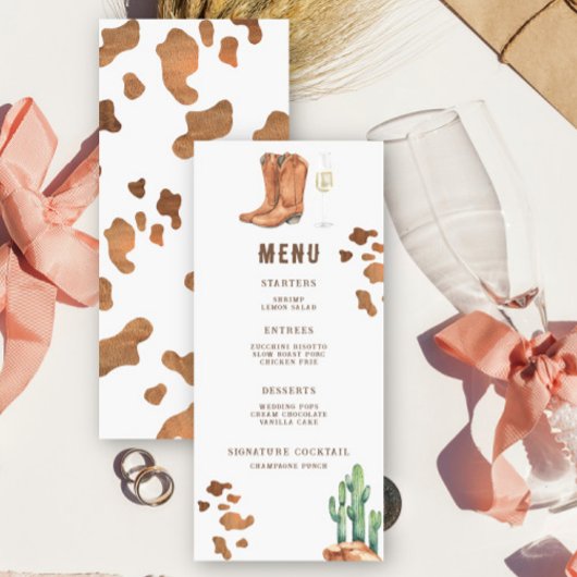 Westerse laarzen en bruiloftsmenu met bubbels menu