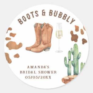 Westerse laarzen en bruisende bruidsdouche  ronde sticker