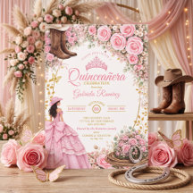 Westerse laarzen Roze rozen Gouden Quinceañera