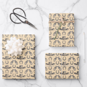 Westerse met de hand getekende cowboyhoeden revolv inpakpapier vel