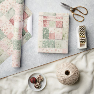 Westerse mint roze bloem quilt patronen cadeaupapier