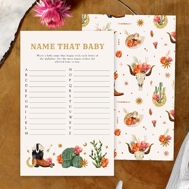 Westerse Naam Dat Baby Spel (Western Theme Name That Baby Game Card by Painted Paperie)