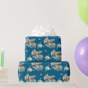 Westerse paard verjaardag inpakpapier – Navy