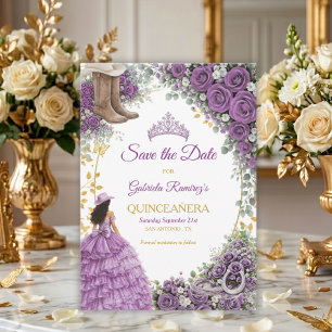 Westerse Paarse Rozen Gouden Land Quinceañera Save The Date