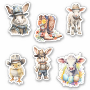 Westerse Paas Cowboy Rurale Konijn Sticker