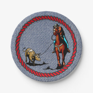 Westerse Partij Denim Print Papieren Borden Bordje