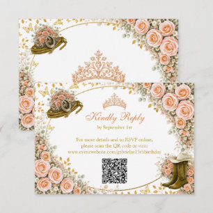 Westerse Perzikrozen Gouden Land Quinceañera RSVP Kaartje