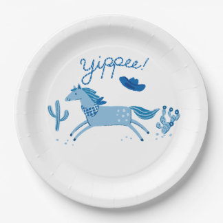 Westerse Pony Verjaardagsuitnodiging Blauw Papieren Bordje
