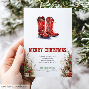 Westerse rode cowboylaarzen Kerstgroet Feestdagenkaart