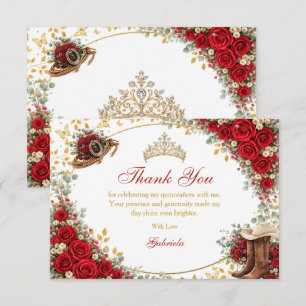 Westerse Rode Rozen Gouden Land Quinceañera Bedankkaart