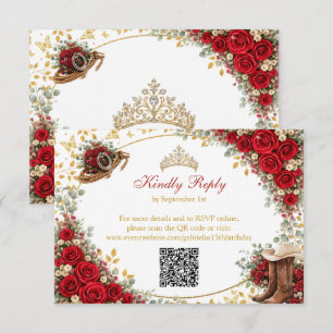 Westerse Rode Rozen Gouden Land Quinceañera RSVP Kaartje