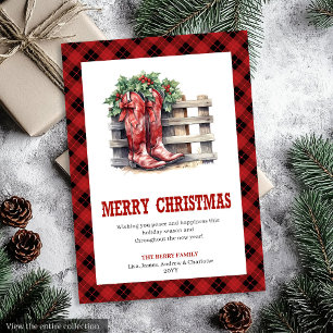Westerse Rode Rustieke Kerstkaart met Ruitjes
