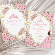 Westerse Roze Rozen Gouden Vlinder Quinceañera