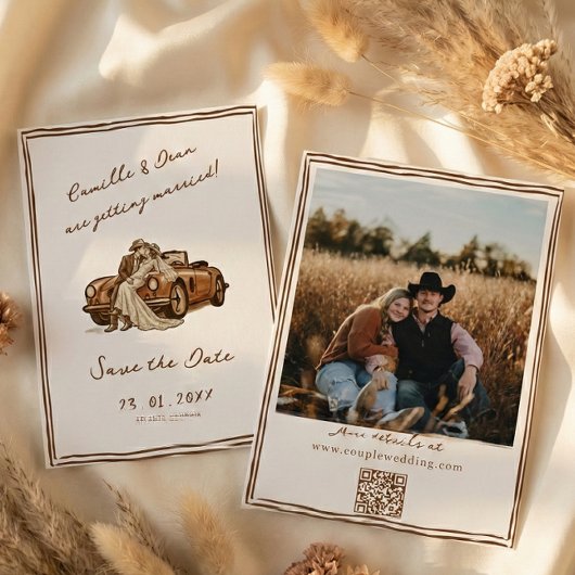 Westerse Rustieke boho foto QR Code Save the Date Kaart