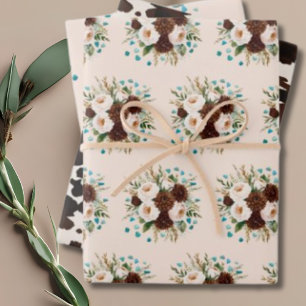 Westerse Rustieke Boho Wilde Bloem Turkoois Stenen Inpakpapier Vel