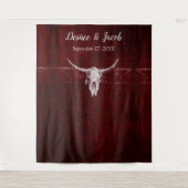 Westerse Rustieke Stierenschedel Burgundy Achtergr Wandkleed (Voorkant)