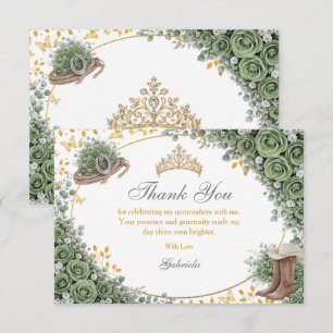 Westerse Salie Groene Roos Gouden Land Quinceañera Bedankkaart