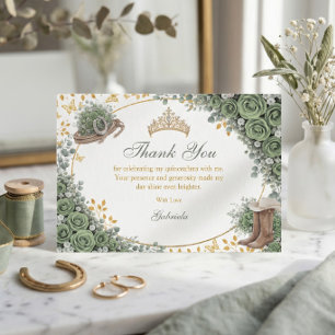 Westerse Salie Groene Roos Gouden Land Quinceañera Bedankkaart