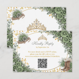 Westerse Salie Groene Roos Gouden Land Quinceañera RSVP Kaartje