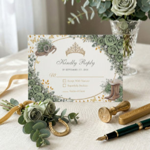 Westerse Salie Groene Roos Gouden Land Quinceañera RSVP Kaartje