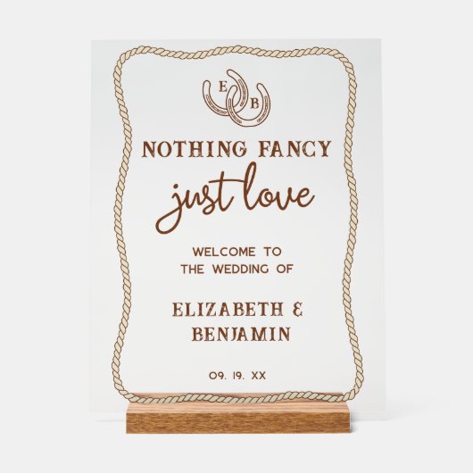 Westerse simpele trouwerij, gewoon liefde, welkom  acryl bord (Voorkant)