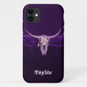 Westerse stierenschedel paarse oude rustieke iPhone 11 hoesje