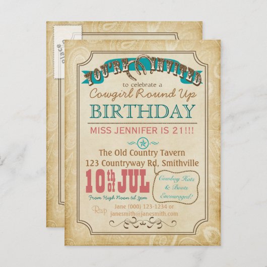 Westerse stijl ansichtkaart uitnodiging (Voorkant / Achterkant)