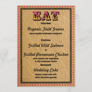 Westerse stijl ontvangstpartyDiner menu Kaart