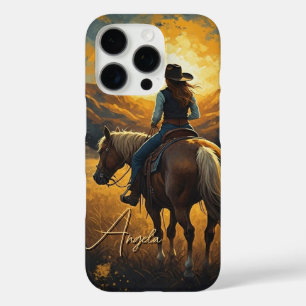 Westerse Sunset Cowgirl iPhone beschermhoes 16 Pro Hoesje