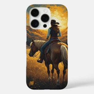 Westerse Sunset Cowgirl iPhone beschermhoes 16 Pro Hoesje