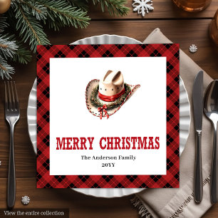 Westerse tartan servetten rood zwart Kerst decor