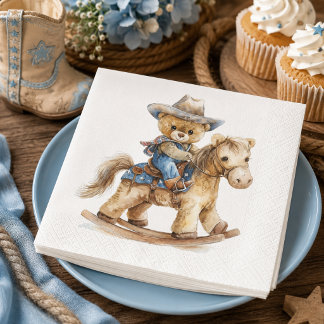 Westerse teddybeer cowboy babyshow papieren servet