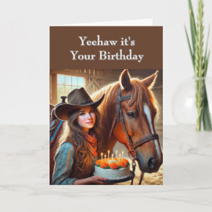 Westerse tiener cowgirl paard verjaardag kaart