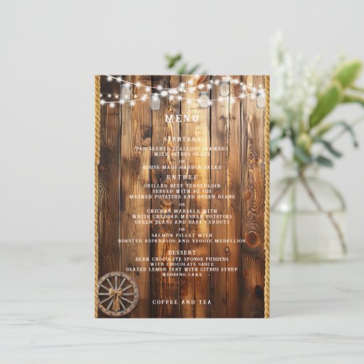 Westerse touw wagenwiel metson glas lichtslingers menu (Staand voorkant)