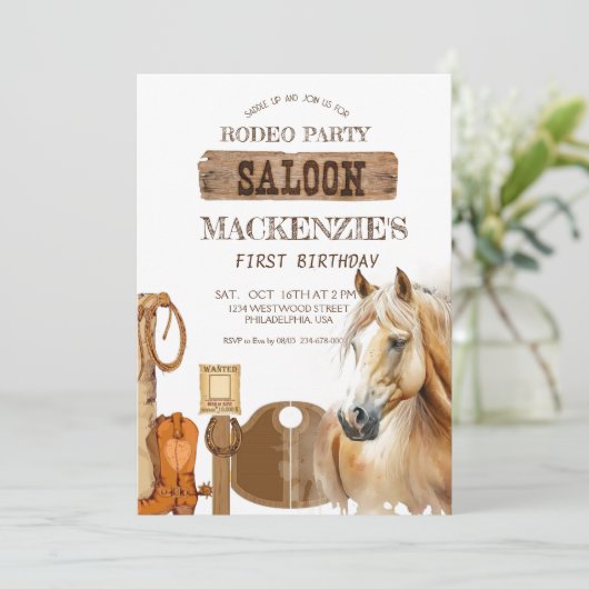 Westerse verjaardagsfeest eerste rodeo Kaart (Staand voorkant)
