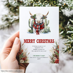 Westerse waterverf hoogland koe Kerstmis Feestdagenkaart