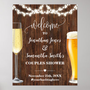 Westerse Welkom Bubbles & Brews Koppel Bruiloft Poster