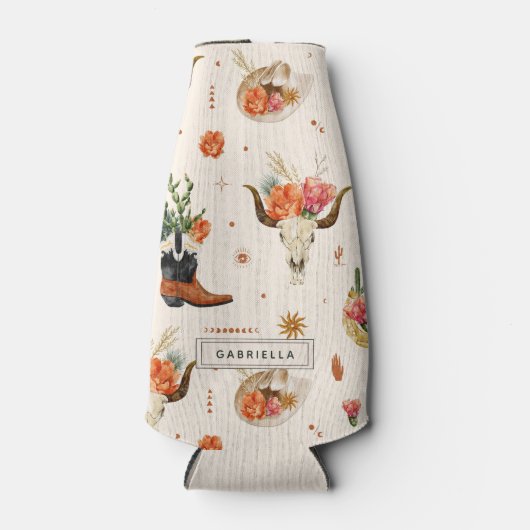 Westerse Woestijn Cactus Cowboyhoed Gepersonalisee Flesjeskoeler (Voorkant)