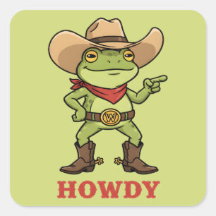 Westerse Yeehaw Kikker Howdy Kikker Grappige Cowbo Vierkante Sticker