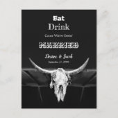 Westerse zwart-wit rustieke Eet Drink Getrouwd Aankondigingskaart (Voorkant)