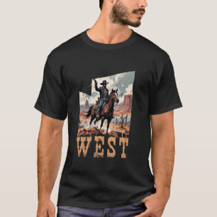 Westerse Zwarte Cowboy Rodeo Paardrijden Retro Vin T-shirt